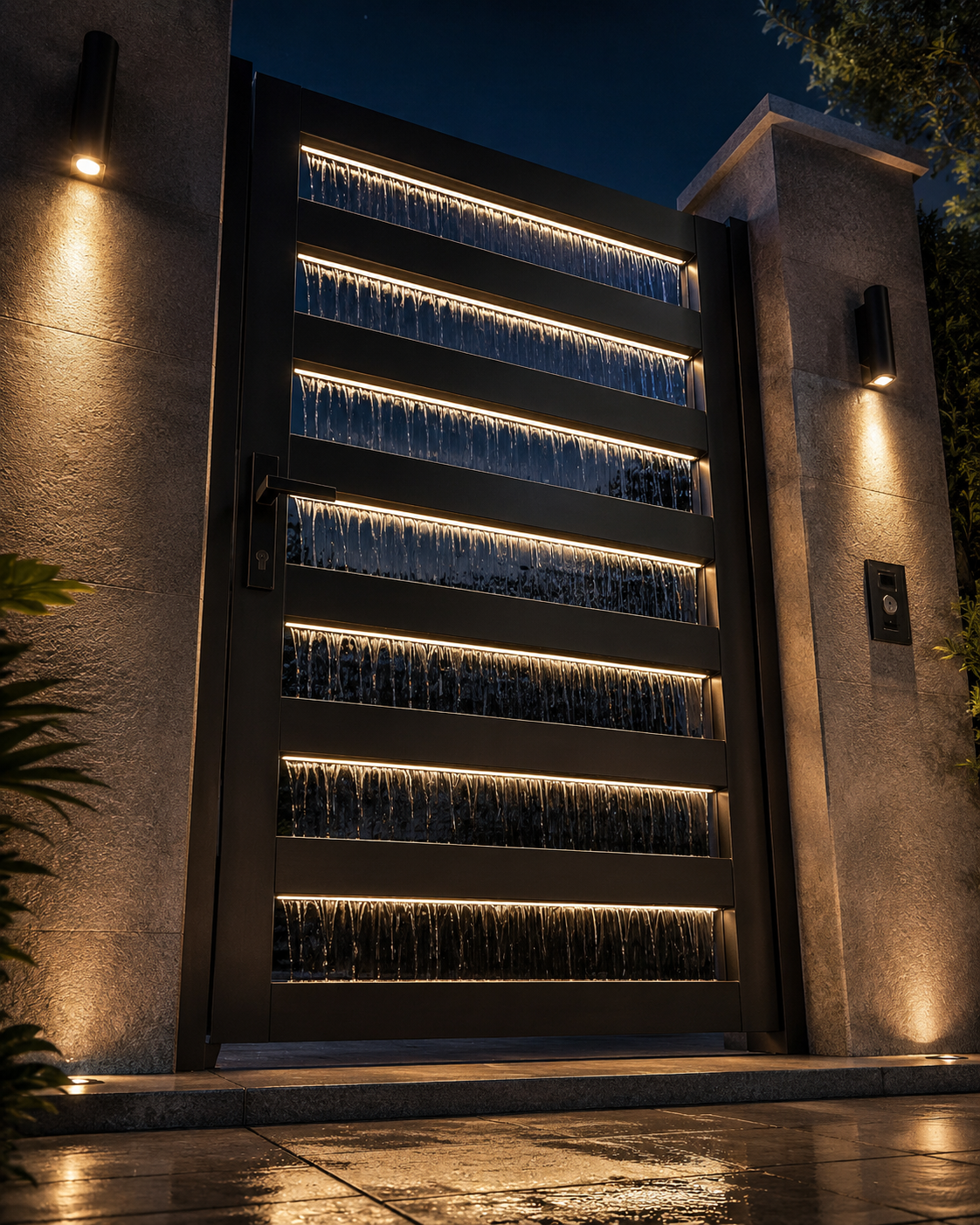 Architectural kinetic water feature in motion