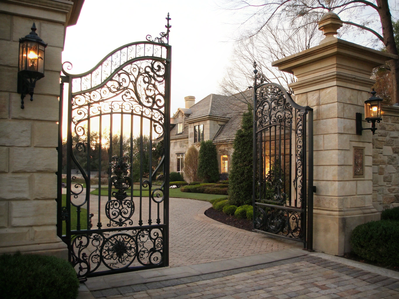 Modern custom iron gate installation in a luxury Las Vegas residence