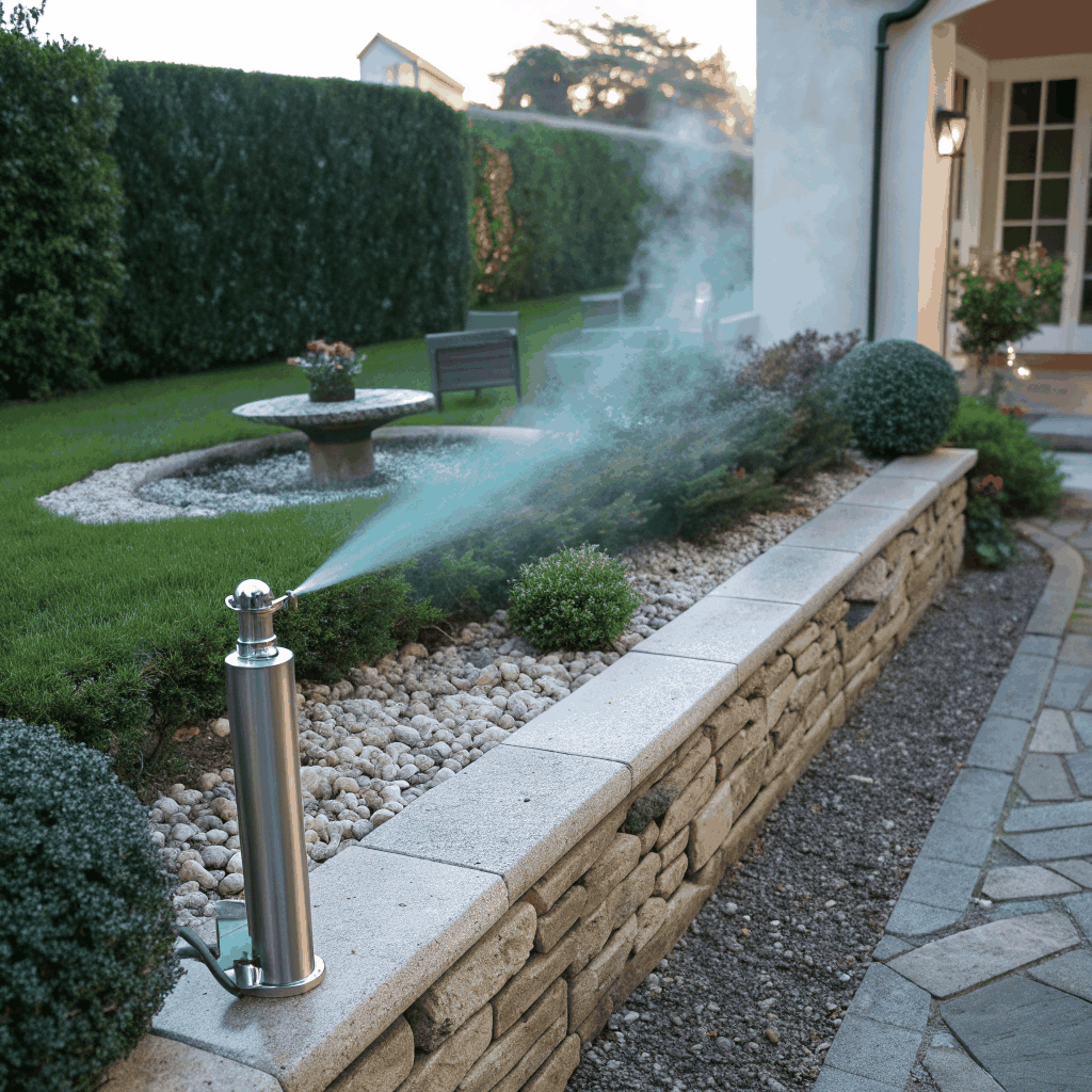 Architectural kinetic water feature integrated with residential gate design in a desert landscape