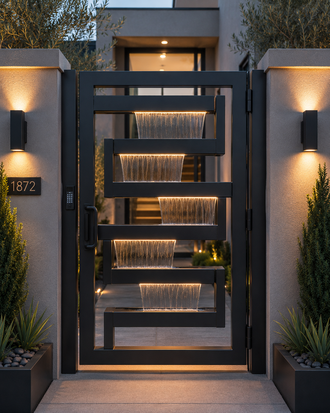 Architectural kinetic water feature made of polished stainless steel